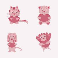 linda animales diseño con corazón en San Valentín día, plano estilo vector