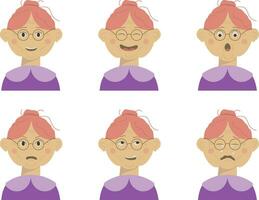 Granny character with different emotions collection vector