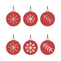 Set of red christmas balls with snowflakes vector