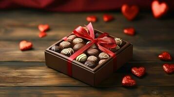 ai generado san valentin día antecedentes fondo de pantalla, chocolate amar, corazones, romántico rosas, generativo ai foto