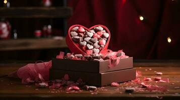 ai generado san valentin día antecedentes fondo de pantalla, chocolate amar, corazones, romántico rosas, generativo ai foto