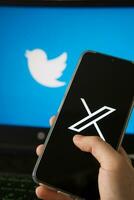 July 25, 2023, Russia. The logo in the form of the letter X displayed on the smartphone. Twitter rebranding, and implementation of X. photo