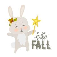 Hello fall season rabbit flat design vector