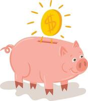Piggy bank with coin.  saving or accumulation of money, investment. vector
