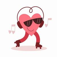 Happy heart with headphones and roller skates vector