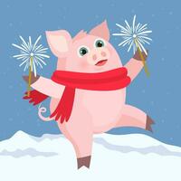 Merry christmas cute pig character vector