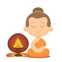 Little buddha cartoon character meditation on lotus flower vector