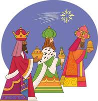 Happy Epiphany Day . Three wise men,3 magic kings bringing gifts to Jesus vector