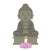 pequeño Buda dibujos animados personaje meditación en loto flor vector