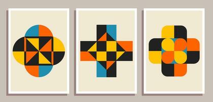 Set of minimal retro geometric design posters. Set of contemporary art wall decoration. Geometric shapes poster cover background. vector