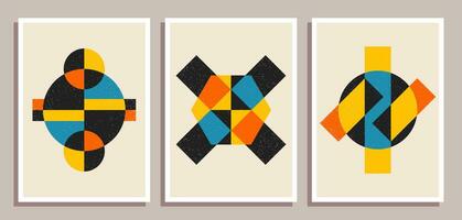 Set of minimal retro geometric design posters. Set of contemporary art wall decoration. Geometric shapes poster cover background. vector