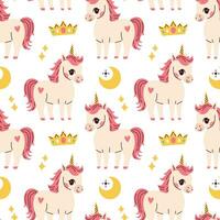 Cute unicorn seamless pattern on white background. Vector illustration for birthday, invitation, baby shower card, kids tshirts.