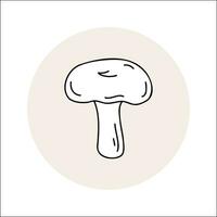 Mushroom line icon black outline in circle. Vector illustration isolated Russula in doodle style.