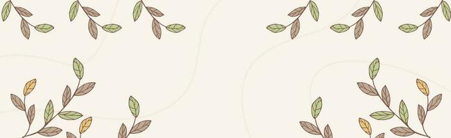 Horizontal Border green and brown autumn leaves. Vector banner with autumn leaves, branch.