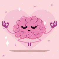 Cute brain cartoon character meditating Vector illustration