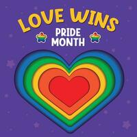 Happy pride month poster with layered heart shape Vector illustration