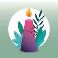 Group of candles for amoratherapy and leaves Vector illustration