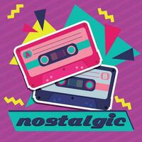 Retro and nostalgic background with pair of cassettes Vector illustration