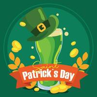 Beer with traditional hat Happy saint patrick day poster Vector illustration