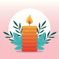 Group of candles for amoratherapy and leaves Vector illustration