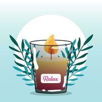 Group of candles for amoratherapy and leaves Vector illustration