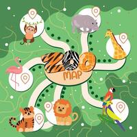 Colored zoo interactive map with cute animals Vector illustration