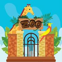 Pair of cute giraffes on a zoo Vector illustration