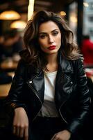 A Beautiful Girl is Sitting With Coffee in a Restaurant AI Generated photo