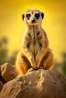 A Meerkat Sitting on Top of a Large Rock AI Generated photo