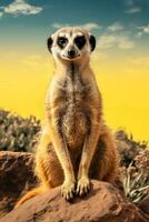 A Meerkat Sitting on Top of a Large Rock AI Generated photo