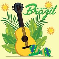 Colored brazil background with musical instruments Vector illustration