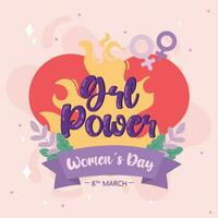 Isolated heart shape on fire with ribbon and leaves Happy women day Vector illustration