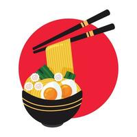 Isolated traditional japanese ramen with wooden sticks Japan Vector illustration