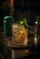 A Refreshing Cocktail Sitting on a Table AI Generated photo