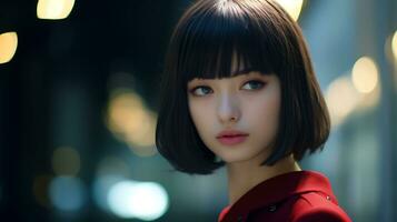 A Pretty Japanese Woman With French Bob Cut Hairstlye AI Generated photo