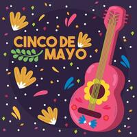 Afiche coloreado del cinco de mayo con una ilustración de vector de guitarra tradicional