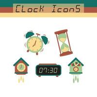 Set of different clock icons Vector illustration