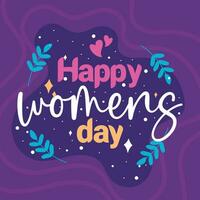 Cute happy women day poster with text and leaves Vector illustration