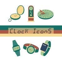 Set of different clock icons Vector illustration