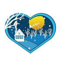 Winter landscape with trees and house Paper art style Vector illustration