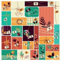 Christmas advent calendar with wrapped colored presents Vector illustration