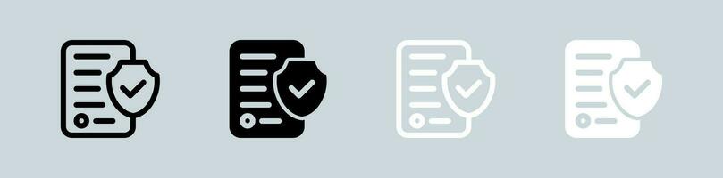 Policy icon set in black and white. Protection signs vector illustration.