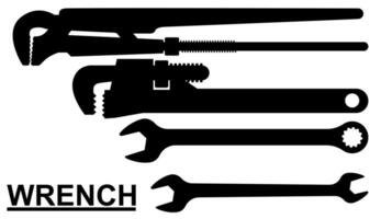 Silhouette of tools, wrench, mechanic equipment. Vector illustration.