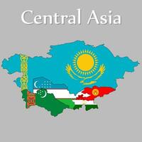 Central Asia map Displayed as the national flag of each country. vector