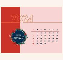 Calendar 2024 Hello January Template Design vector