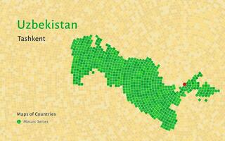 Uzbekistan Map with a capital of Tashkent Shown in a Mosaic Pattern vector