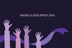 World Epilepsy Day card hand drawn vector illustration background for text. Purple Day 26 March Design with Purple ribbon and hands in cartoon style for print, banner, background, paper, template