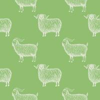 cabras, carneros, ovejas sin costura modelo vector antecedentes con grabado animales repitiendo decorativo fondo con granja animal en campo. domesticado rumiante para imprimir, papel, tarjeta, textil, diseño