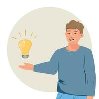 Happy man with a bulb. New idea concept illustration vector