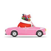 Pink cabriolet with a Santa Sack filled with gift boxes isolated vector